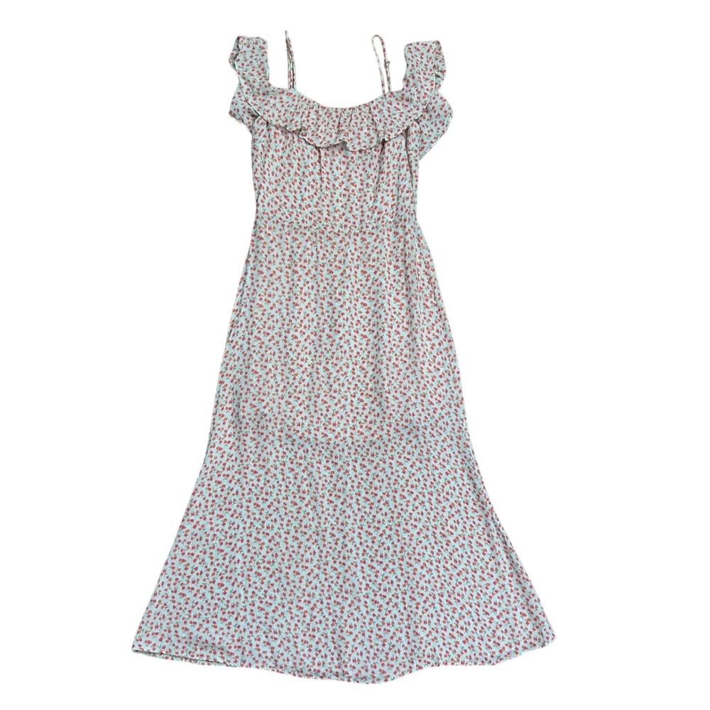 Reformation Floral Ruffle Midi Dress White Red Orange 2 Preppy Cottagecore